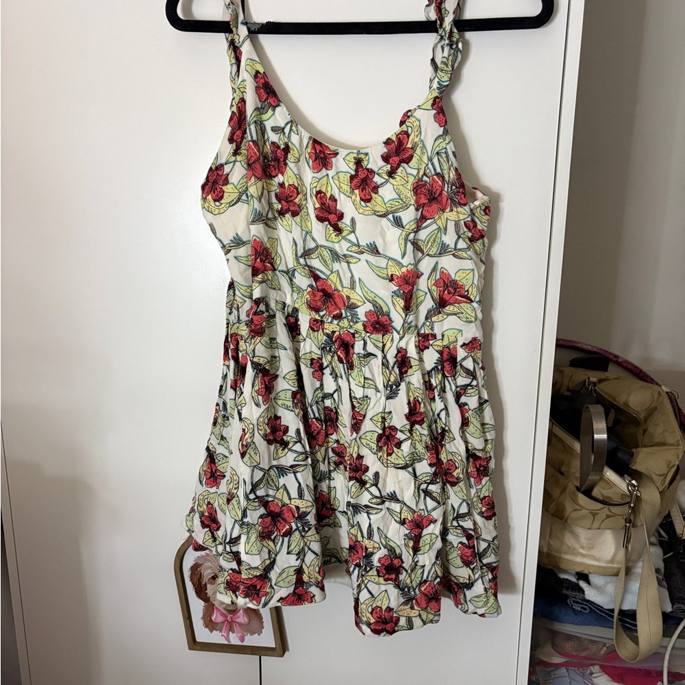 🌺 Free People Floral Ruffle Babydoll Mini Dress (Size L)